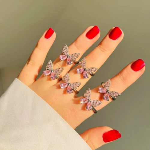 انگشتر پروانه بال نگینی صورتی💖🦋 - هیوا شاپ