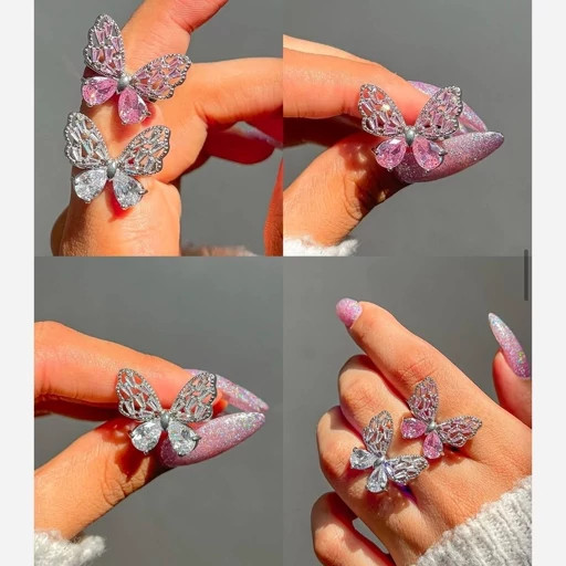 انگشتر پروانه بال نگینی صورتی💖🦋 - هیوا شاپ