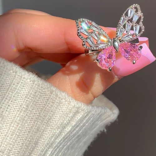 انگشتر پروانه بال نگینی صورتی💖🦋